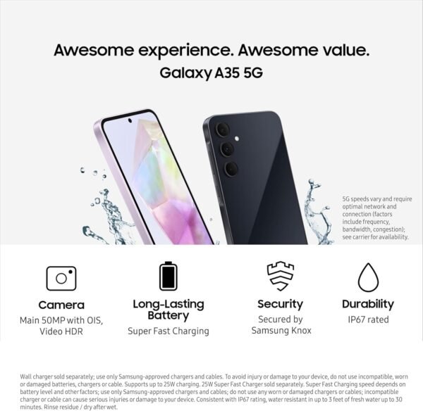 SAMSUNG Galaxy A35 5G A Series Cell Phone, 128GB Unlocked Android Smartphone, AMOLED Display, Advanced Triple Camera System, Expandable Storage, Rugged Design, US Version, 2024, Awesome Navy - Image 5